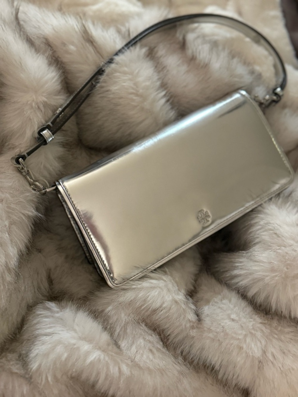 Tory Burch Silver Metallic crossbody shoulder Bag